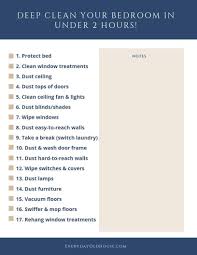 Tackle the following checklist all at once, or break it into smaller sessions. How To Deep Clean A Bedroom In Under 2 Hours Free Checklist Everyday Old House