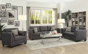 Our sofa set has the look, feel, and design of contemporary style with its channel stitching, nailhead trim, and tuxedo arms. Caleb Grey Linen Sofa With Nailhead Trim