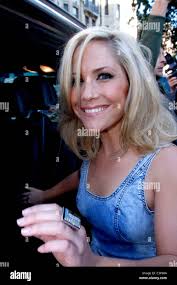 Heidi Range of Sugababes leaving Radio One while wearing a denim dress  London, England