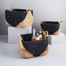 Our wicker baskets make great laundry bins and clothing storage options. Woven Seagrass Baskets Natural Black