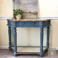 Console Table Transformed With Chalk Paint By Annie Sloan In Aubusson Blue With A Duck Egg Blue Annie Sloan Painted Furniture Dark Blue Paint Blue Chalk Paint