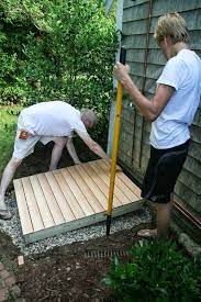 We Dug A Graded Hole About A Foot Deep With A Two Foot Long Trench In The Draining Direction And Filled Outdoor Shower Enclosure Garden Shower Outdoor Shower