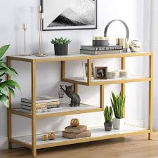 Amazon Com Tribesigns Sofa Entry Table 3 Tier Gold Console Table With Faux Marble Veneer For Living Room In 2020 Console Table Decorating Tv Console Table Gold Sofa