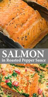 Salmon In Roasted Pepper Sauce Video Seafood Recipes Seafood Dinner Salmon Recipes