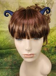 Navy Blue Glitter Downward Curly Devil Horns Costume Accessory