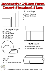 pillow form insert printable size chart sewing pillows