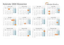 Kalender 2020 mit kalenderwochen und feiertagen. Feiertage 2020 Slowenien Kalender Ubersicht