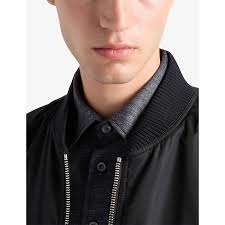 Prada Womens Black Re-Nylon Shell Bomber Jacket L