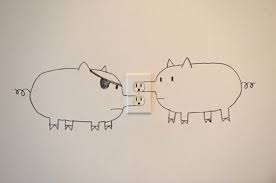 Pig Nose Power Outlet Wall Drawing Creative Art Funny Commercial Ads