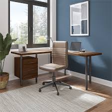 From the stitched leather top, to the steel frame and walnut drawers: Architect 60w L Shaped Desk With Drawers In Modern Walnut Engineered Wood Acd260mw 03k