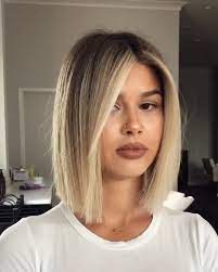 Chaming Blonde Straight Long Bob Video Balayage Hair Blonde Short Hair Styles Short Hair Styles