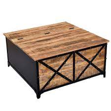 Convertible lift top coffee table hardware furniture hinge. The Urban Port 36 Inch Rustic Mango Wood Trunk Storage Coffee Table With Hinged Top Brown And Black Upt 232505 Benzara Com