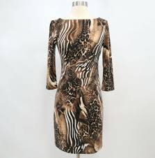 Joseph Ribkoff Sheath Dress Womens Us 4 Ruched Animal Print Brown Leopard Zebra Josephribkoff Sheathdre Womens Dresses Animal Print Dresses Knit Sheath Dress