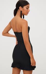 Black Bandage Frill Hem Bodycon Dress In 2020 Bandage Dress Bodycon Bodycon Dress Bodycon