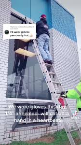 Replying to @midwestevupfitter For everyone worried about wearing gloves…  we wore them this day. 1/4” plate glass BFW #glass #gloves #workflow  #glasscutting