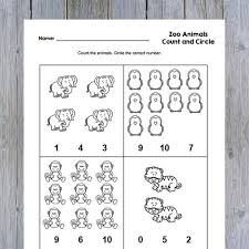 4 Printable Zoo Animals Count And Circle Numbers 0 10 Etsy In 2020 Preschool Math Worksheets Preschool Patterns Free Preschool Printables