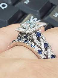 Vera Wang Love Collection 1 Ct T W Diamond And Blue Sapphire Engagement Ring In 14k White Gold Zales In 2021 Sapphire Engagement Ring Blue Diamond Wedding Sets Vera Wang Engagement Rings