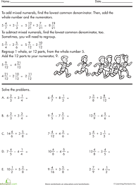 Your order of operations should not matter, since there are no other. Adding And Subtracting Mixed Numbers Worksheet Education Com Fractions Worksheets Math Fractions Worksheets Printable Math Worksheets
