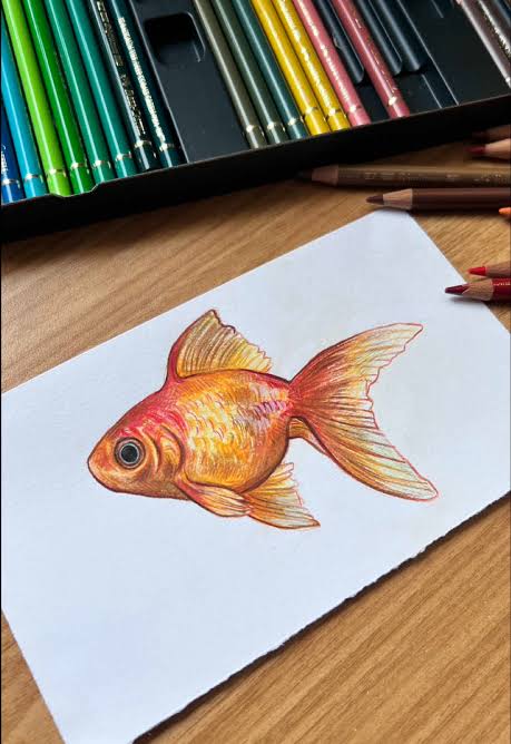 Cute Easy Goldfish Drawing with Color Pencils Step by Step