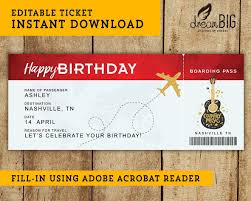 Birthday Fake Plane Ticket Printable Boarding Pass Nashville Texas Music Surprise Trip Or Flight Gift Inst Fake Plane Ticket Plane Tickets Nashville Trip