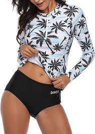 Daci Women Rash Guard Long Sleeve Zipper Bathing Suit With Built In Bra Swimsuit Upf 50 Coconut Xl At Amaz Swimwear Outfit Rash Guard Women Rash Guard Swimwear
