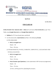 The body of the notice. Notice For Class Xii On Periodic Test 1 2021 22 Bhavan S Gangabux Kanoria Vidyamandir