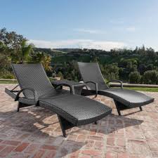 Noble House Heavenly Grey Armed 3 Piece Wicker Outdoor Chaise Lounge And Table Set Outdoor Wicker Chaise Lounge Outdoor Lounge Set Lounge Chair Outdoor