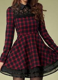 Women S Charming Checked Zipper Back Lace Splicing Long Sleeves Dress Long Sleeve Dress Dresses Peter Pan Collar Dress