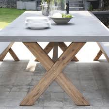 Salon De Jardin Aspect Beton Et Pietement En Acacia Table 200x100x75cm 2 Bancs 200x40x45cm Hercule En 2020 Salle A Manger Jardin Table Exterieur Table De Jardin Bois