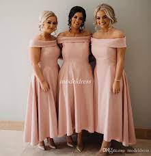 Plus Size Simple High Low Bridesmaid Dresses 2019 Off Shoulder Garden Country Beach Wedding Guest Gowns Maid Of Honor Dress Cheap Full Length Bridesmaid Dresses Girls Bridesmaid Dresses Gorgeous Bridesmaid Dresses