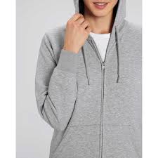 Cette veste zippée est conçue pour t'apporter chaleur et confort pendant tes activités de plein air. Veste A Capuche Zippee Legere Coton Bio Femme Gris Clair Steezstudio