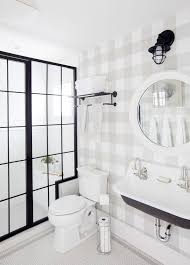 Jillian Harris Bathroom With Buffalo Check Peel And Stick Wallpaper From Target Industrial Bathroom Design Bathroom Design Bathrooms Remodel
