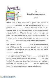 The Princess And The Pea Interactive Worksheet