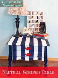 Navy And White Striped Nightstand Restoration Redoux Striped Table Side Table Makeover Painted Furniture