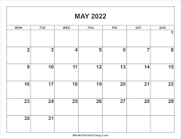 May 2022 Calendar Whatisthedatetoday Com