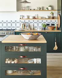 Dark Green Kitchen Units And Island With Monochrome Tiles And Open Shelving Something I Wish I D Done In My Dark Green Kitchen Green Cabinets Kitchen Remodel