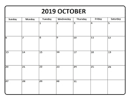 Blank October 2019 Editable Calendar Printable Calendar Template Calendar Template Editable Calendar