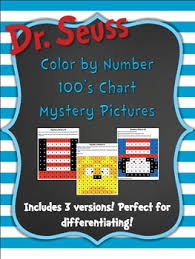 Color By Number 100 Chart Mystery Pictures Dr Seuss Edition
