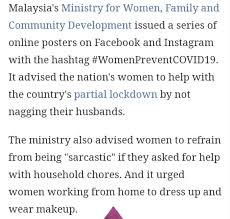 .of women, families, and communities in development; Malaysia Is On Lockdown The Govt Told All The Women To Put On Makeup And Not Nag Their Husbands Album On Imgur