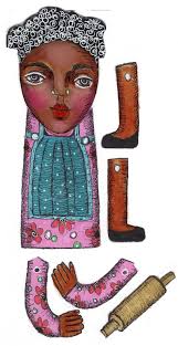 7" PAPER DOLL Diy Paper Craft Cut Out Decoration With Rolling Pin Cook  Puppet Mixed Media Folk Art Home Fun Quirky Woman
