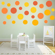 These wall decals feature the world map and the animals that live on the different continents. Multi Size Yellow And Orange Polka Dot Wall Decal Pack Wall Decal World