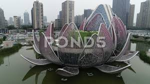 Drone Shot Of Lotus Flower Structure Traditional And Modern Architecture China Stock Footage Ad Flower Structure Lotus Flower Structure Lotus Flower Lotus
