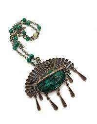 Mexican Statement Necklace Tribal Aztec Mask Pendant Jewelry Clear Crystal Earrings Vintage Jewelry