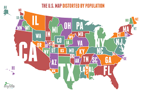 What The U S Map Would Look Like Redrawn By Population United States Map Ap Human Geography Map