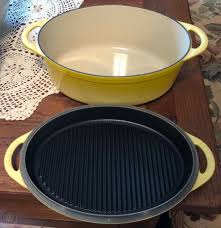 Le Creuset Oval Dutch Oven With Grill Pan Lid Multi Function Size 4 75 Qt Color Soleil Yellow Sun Brand New In Le Creuset Cookware Things To Sell Mercari
