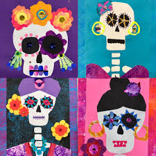 4th 5th Grade Day Of The Dead Collages Kunststunden Kunst Grundschule Kinderbasteleien
