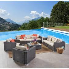 Cabral 5 Piece Sofa Seating Group With Cushions In 2020 Patio Furniture Deals Wicker Sectional Buy Outdoor Furniture