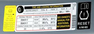 Your car should have, on the inside of the driver door, a sticker. Lowest Tire Pressure For A 44psi Tire Motor Vehicle Maintenance Repair Stack Exchange