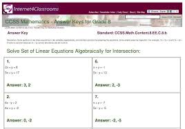 New Answer Keys Available 8th Grade Solve Set Of Linear Equations Algebraically For Intersection Ccss Math Content 8 E Linear Equations Equations Ccss Math