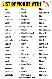 Leaning to alphabetize a list of words is one of the first skills students learn in primary. Words That Start With N List Of 60 Popular N Words In English Esl Forums Describing Words English Vocabulary Words Words
